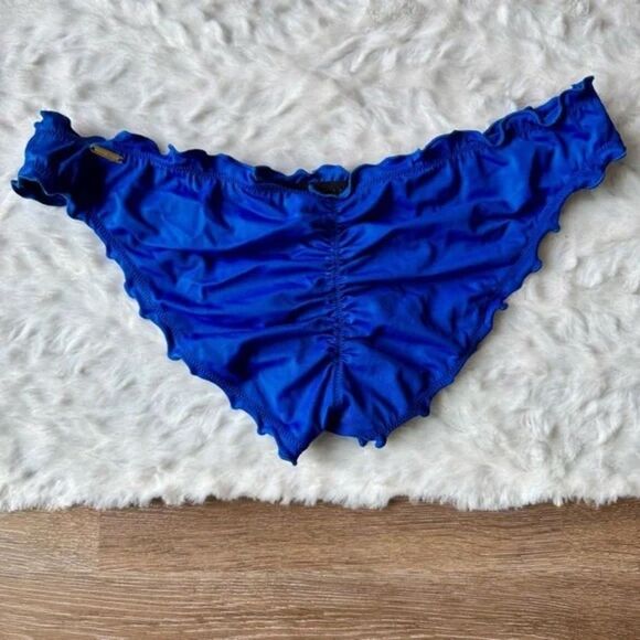 Victoria’s Secret Blue Ruffled Trim Ruched Cheeky Bikini Bottoms Size Medium - Picture 6 of 6